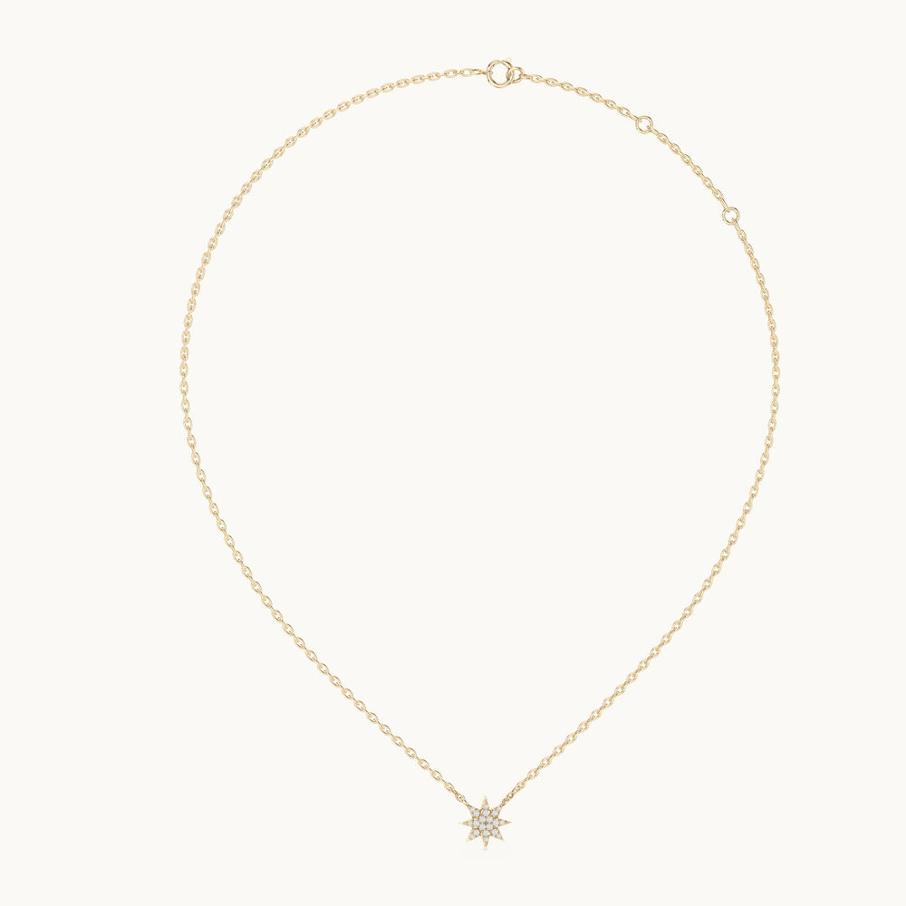 Round lab-grown diamond starburst station pendant in yellow gold, 0.17 CT TW, view 1