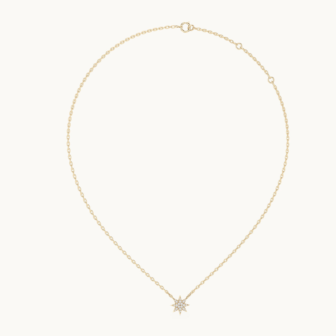 Round lab-grown diamond starburst station pendant in yellow gold, 0.17 CT TW, view 1