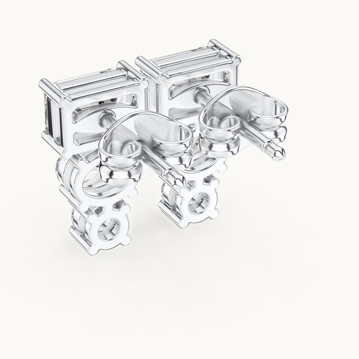 Emerald-cut, oval and round lab-grown diamond three-stone drop earrings in white gold, 2.38 CT TW, view 3