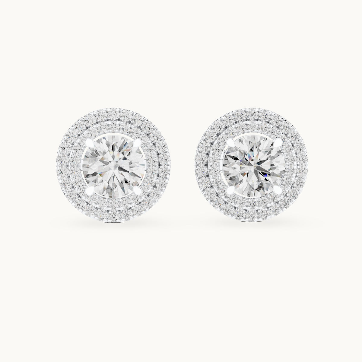 Round lab-grown diamond large double halo stud earrings in white gold, 2.68 CT TW, view 4