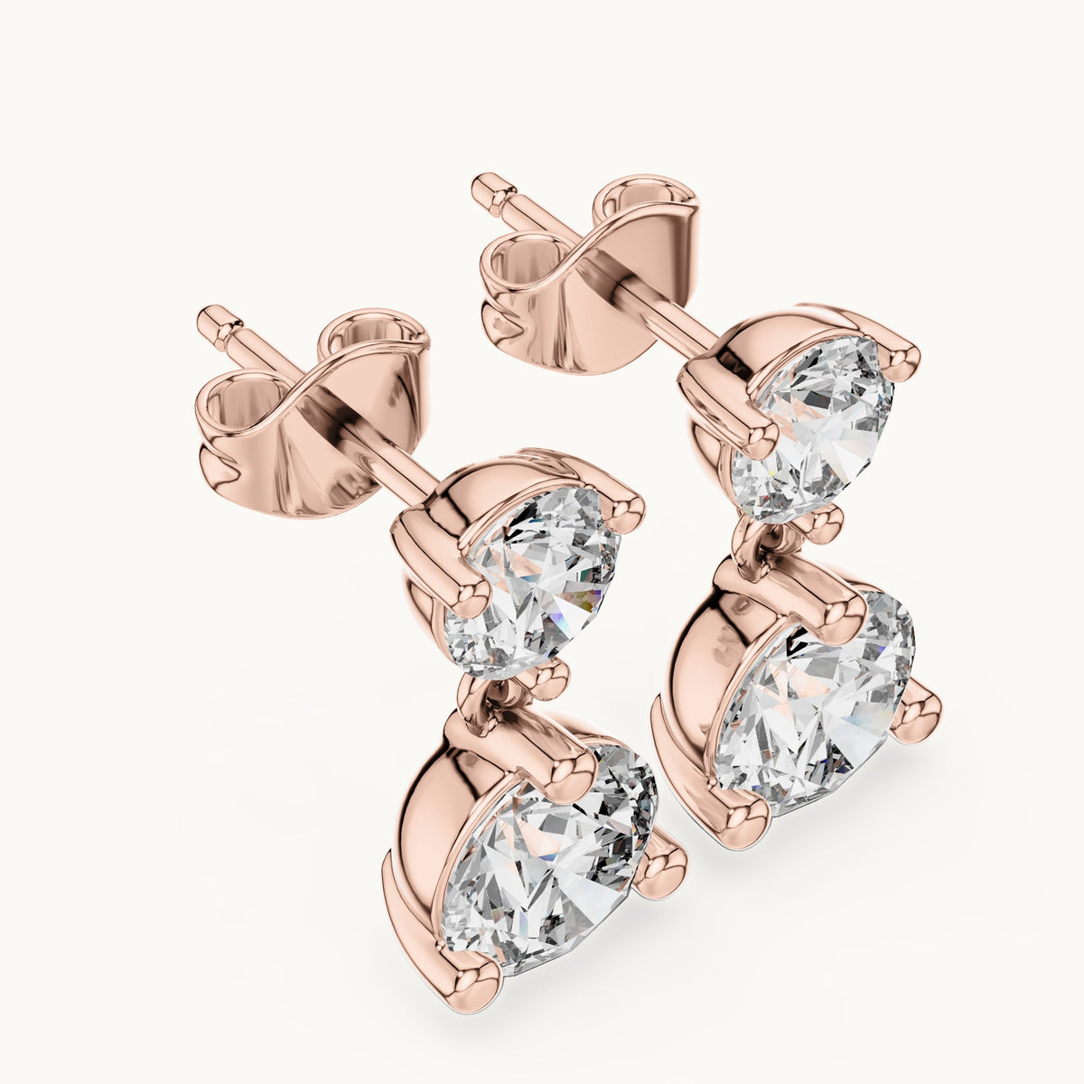 Round lab-grown diamond two-stone drop earrings in rose gold, 3.00 CT TW, view 2