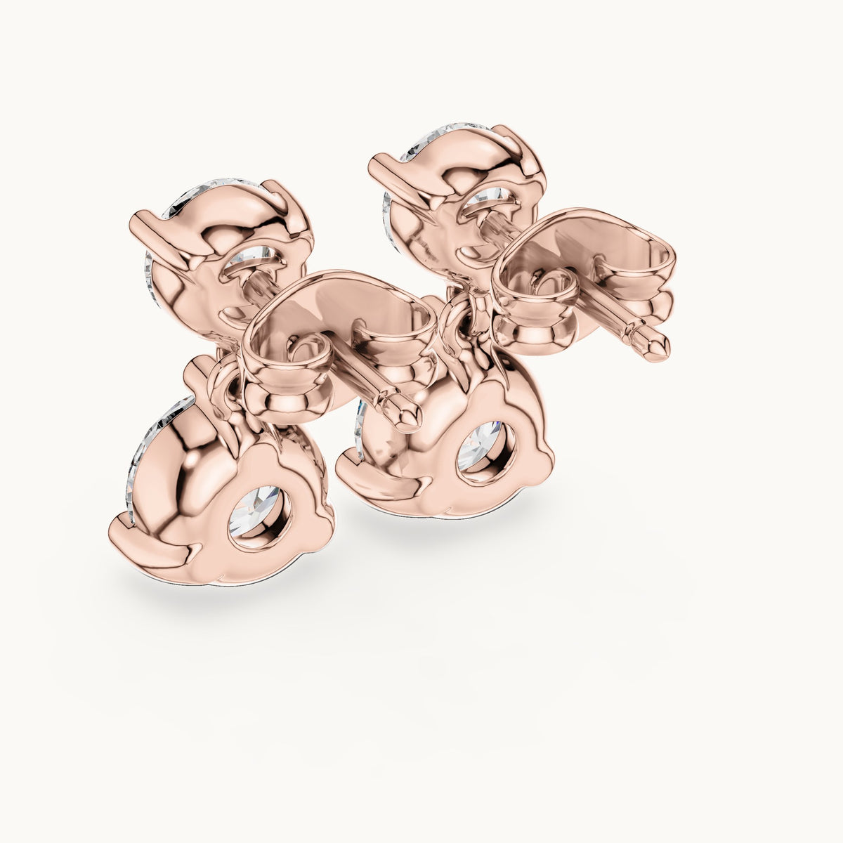 Round lab-grown diamond two-stone drop earrings in rose gold, 3.00 CT TW, view 3