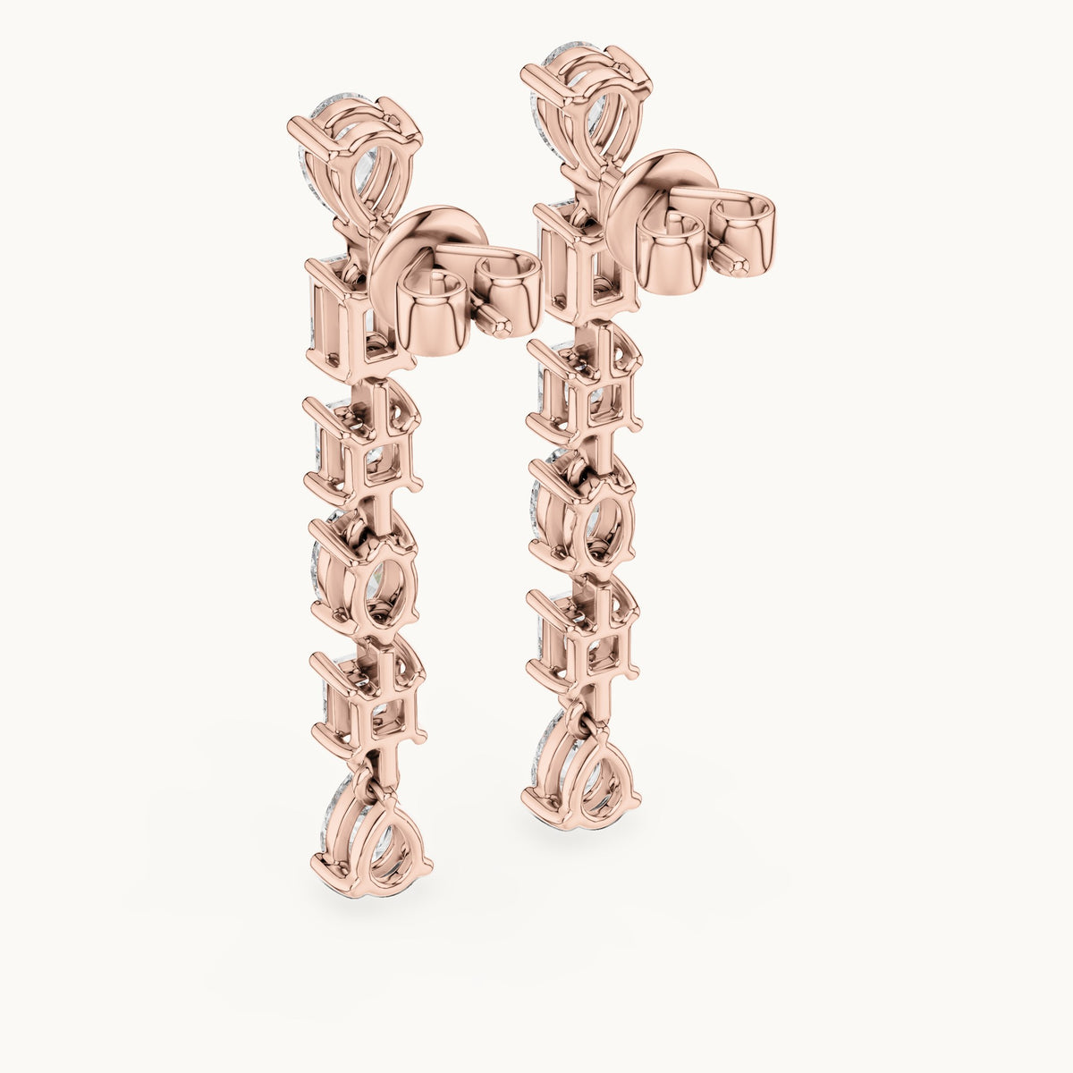 Pear, princess-cut and oval lab-grown diamond mixed-cut linear drop earrings in rose gold, 2.776 CT TW, view 3