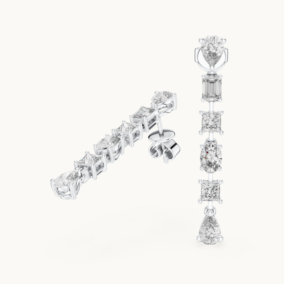 Pear, princess-cut and oval lab-grown diamond mixed-cut linear drop earrings in white gold, 2.776 CT TW, view 1