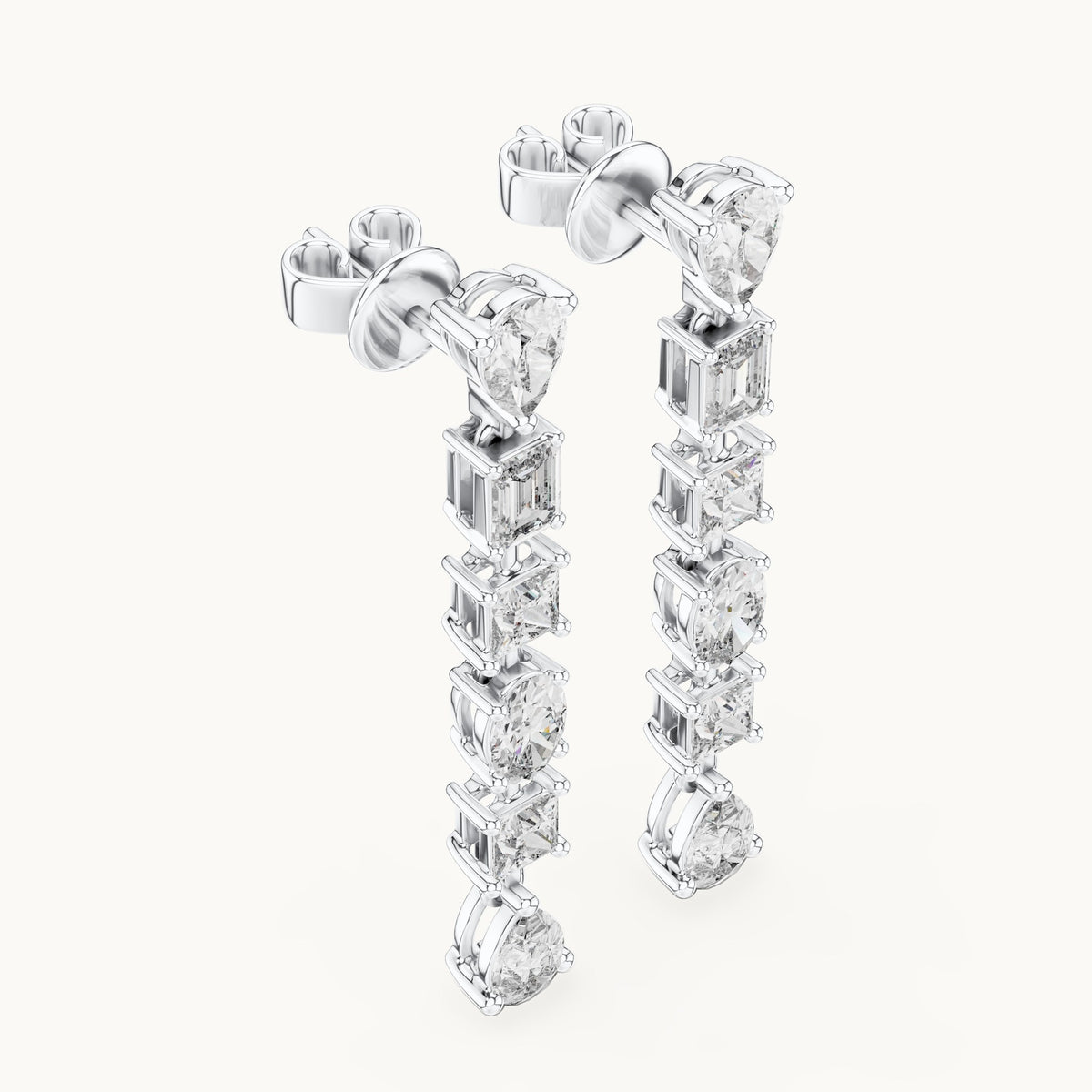 Pear, princess-cut and oval lab-grown diamond mixed-cut linear drop earrings in white gold, 2.776 CT TW, view 2