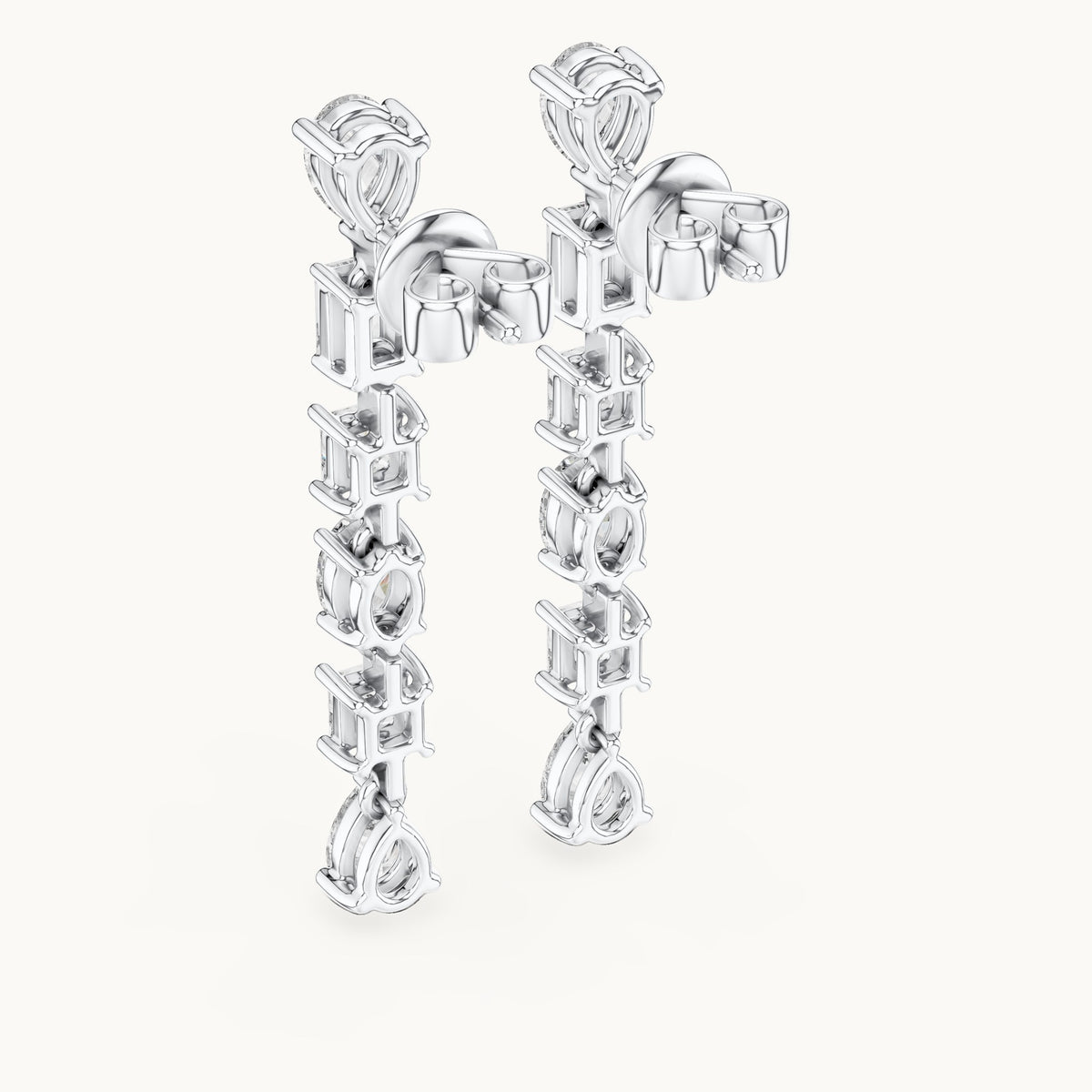 Pear, princess-cut and oval lab-grown diamond mixed-cut linear drop earrings in white gold, 2.776 CT TW, view 3