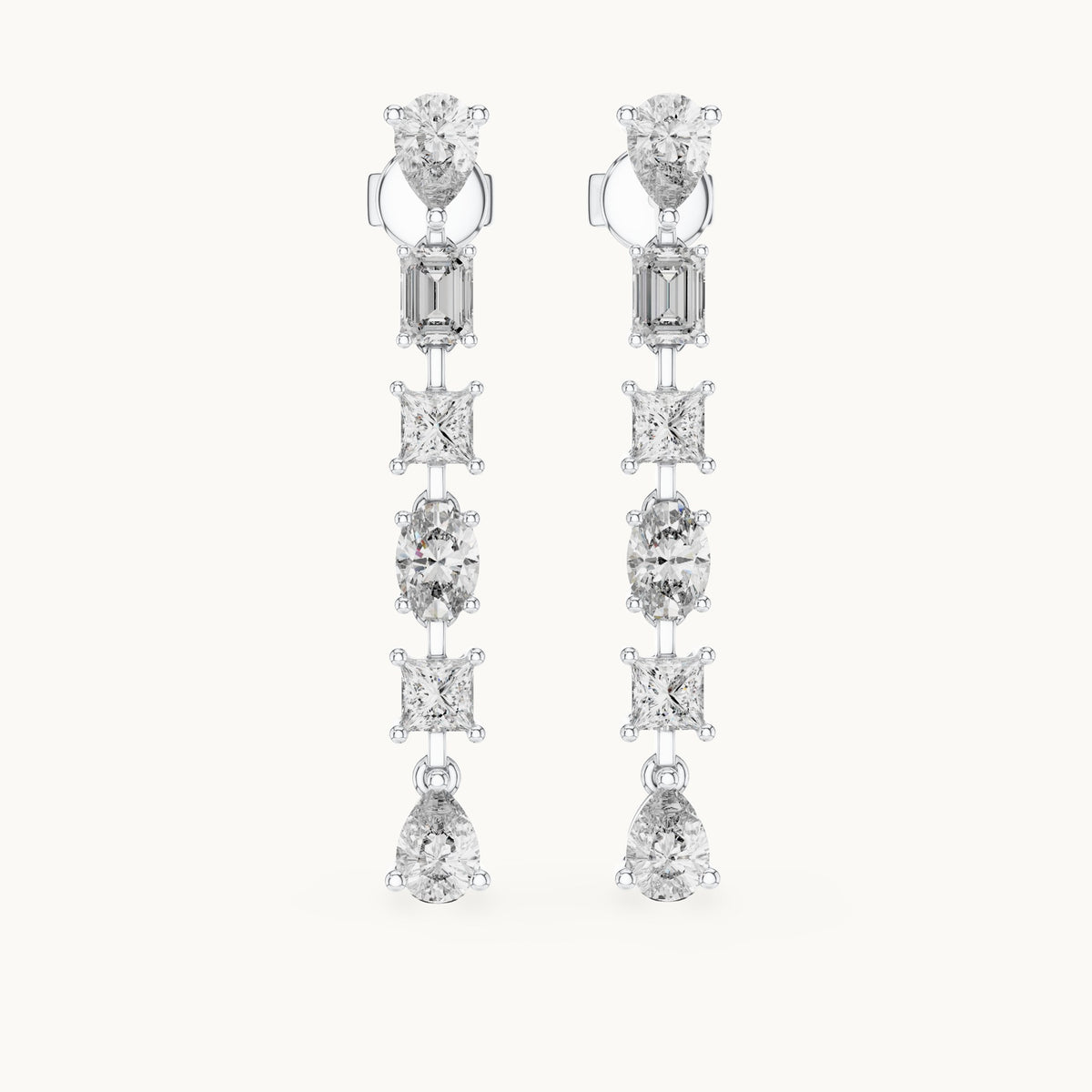 Pear, princess-cut and oval lab-grown diamond mixed-cut linear drop earrings in white gold, 2.776 CT TW, view 4