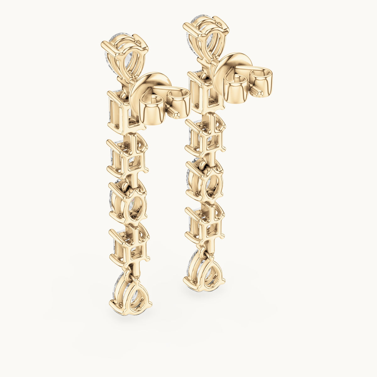 Pear, princess-cut and oval lab-grown diamond mixed-cut linear drop earrings in yellow gold, 2.776 CT TW, view 3