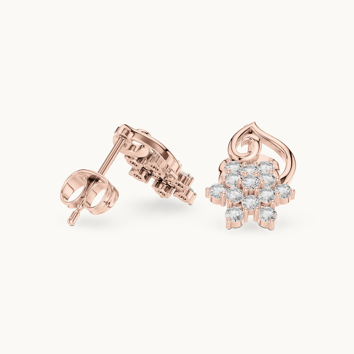 Round lab-grown diamond floral drop earrings in rose gold, 0.65 CT TW, view 1