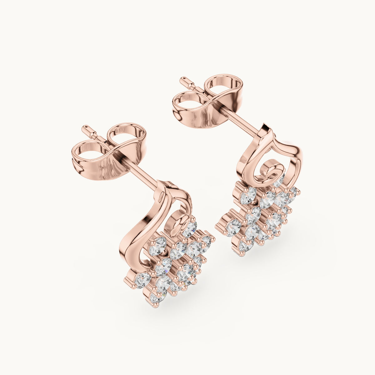 Round lab-grown diamond floral drop earrings in rose gold, 0.65 CT TW, view 2