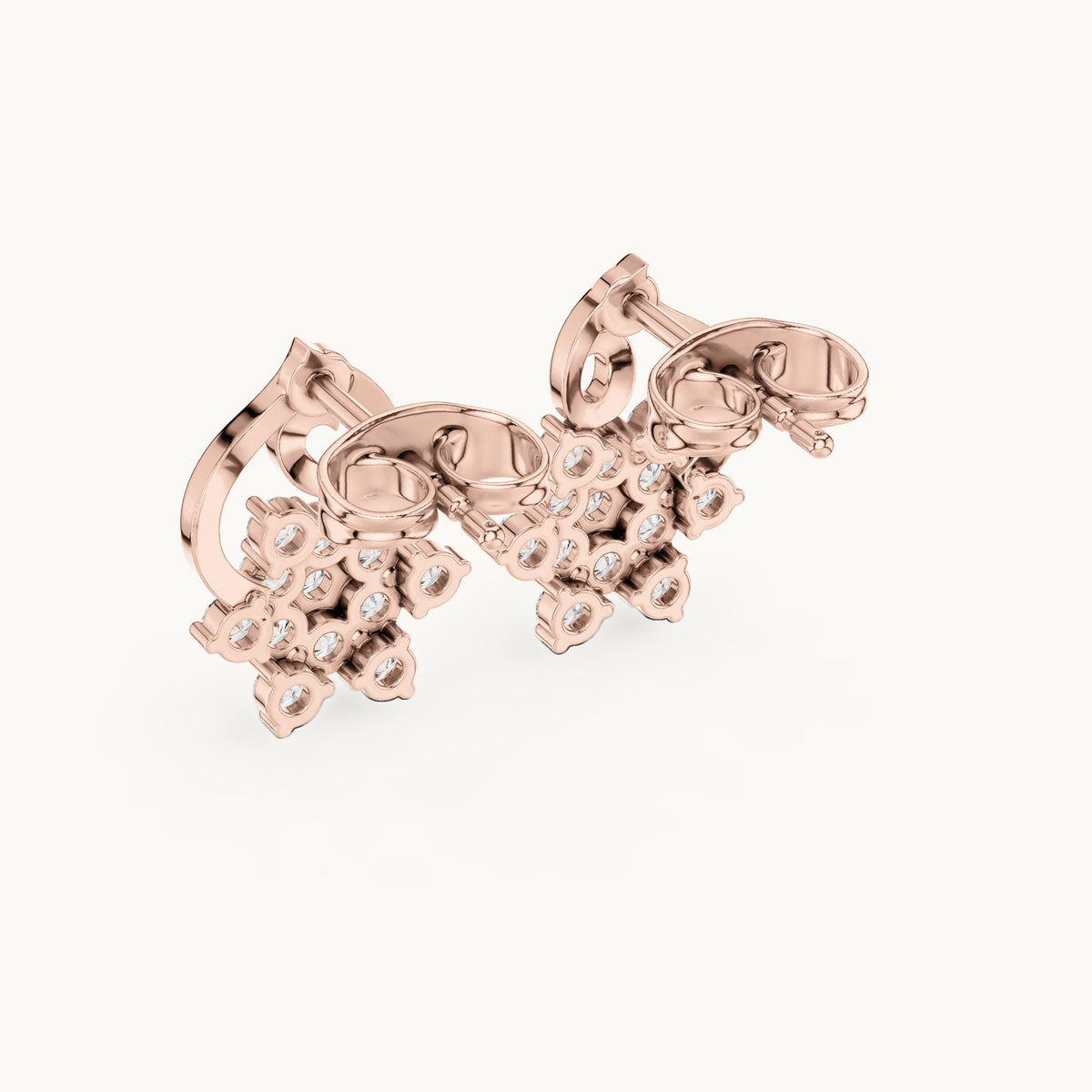 Round lab-grown diamond floral drop earrings in rose gold, 0.65 CT TW, view 3