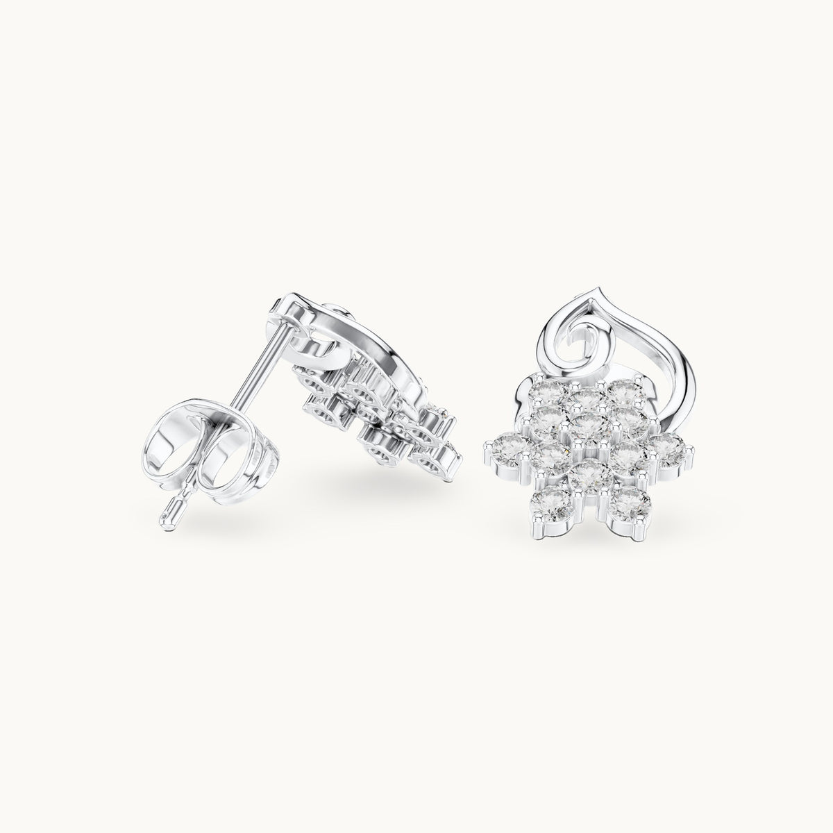 Round lab-grown diamond floral drop earrings in white gold, 0.65 CT TW, view 1