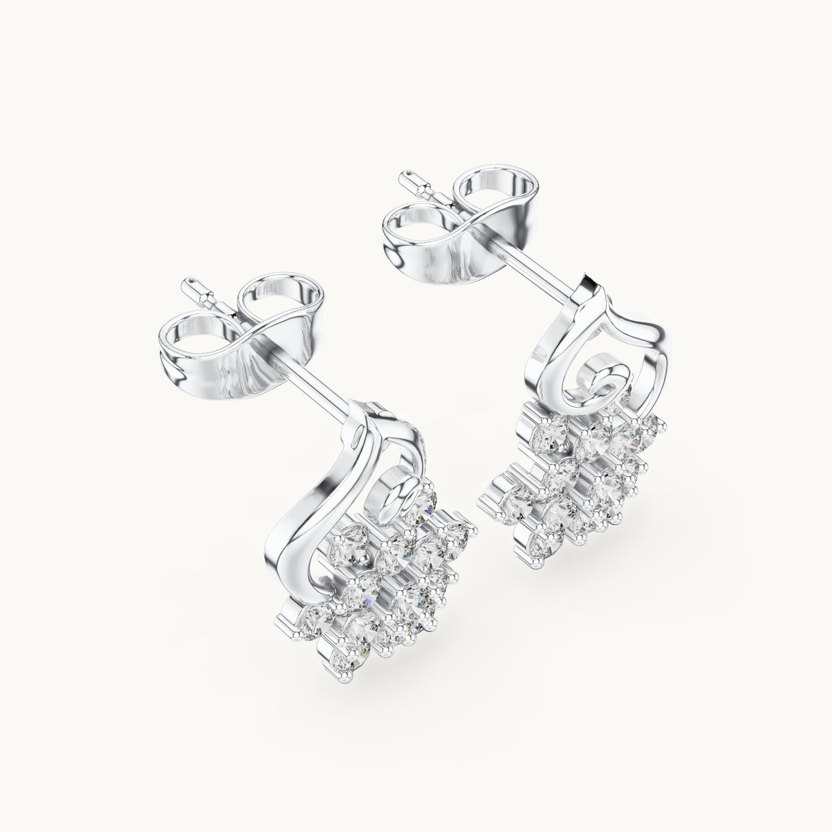 Round lab-grown diamond floral drop earrings in white gold, 0.65 CT TW, view 2