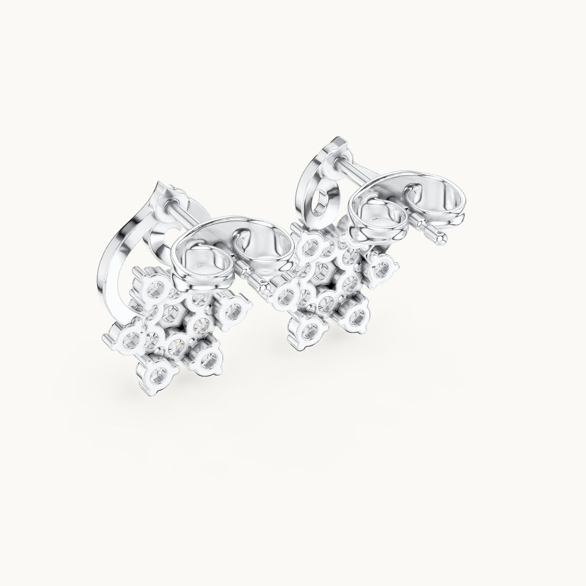 Round lab-grown diamond floral drop earrings in white gold, 0.65 CT TW, view 3