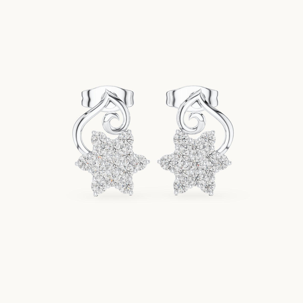 Round lab-grown diamond floral drop earrings in white gold, 0.65 CT TW, view 4