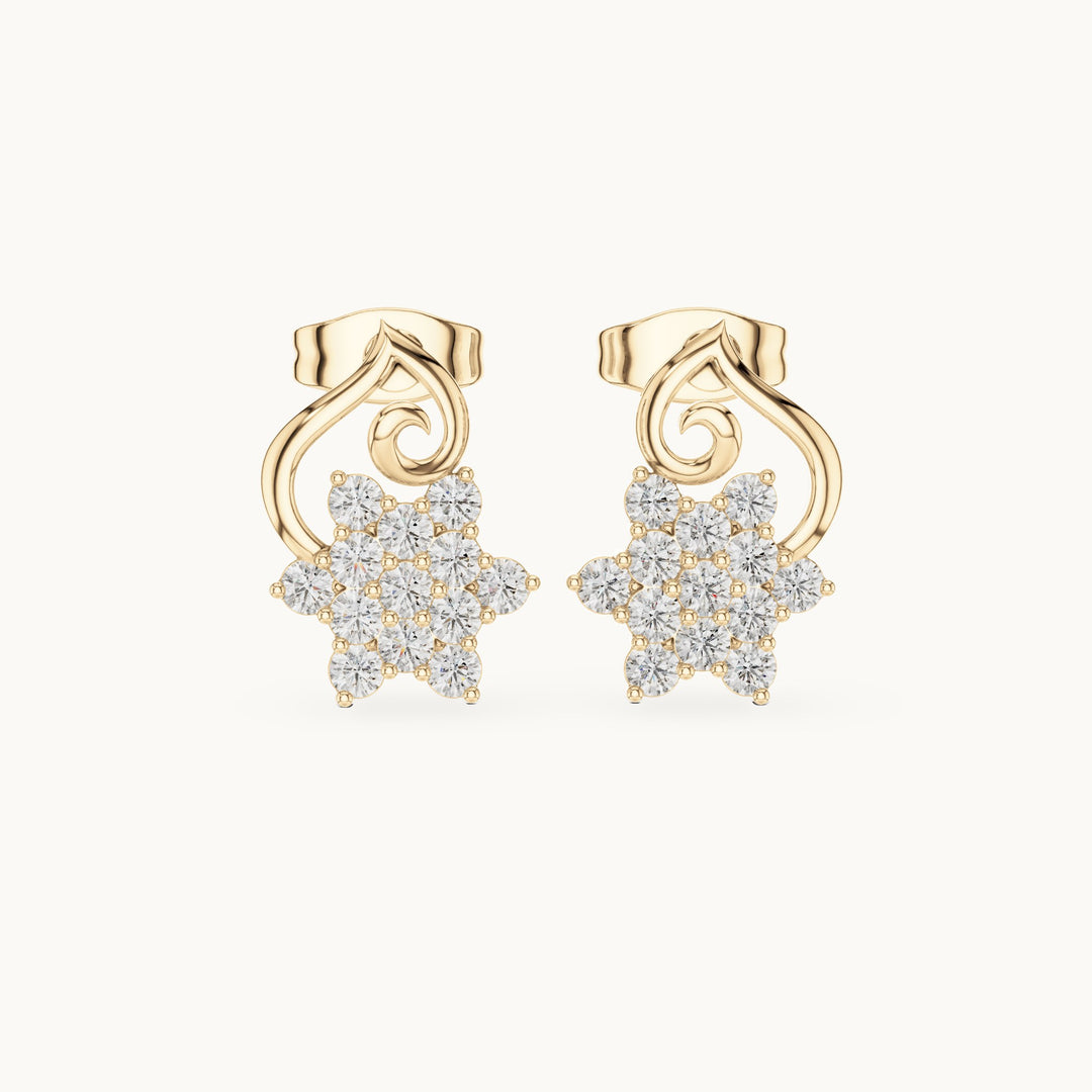 Round lab-grown diamond floral drop earrings in yellow gold, 0.65 CT TW, view 4