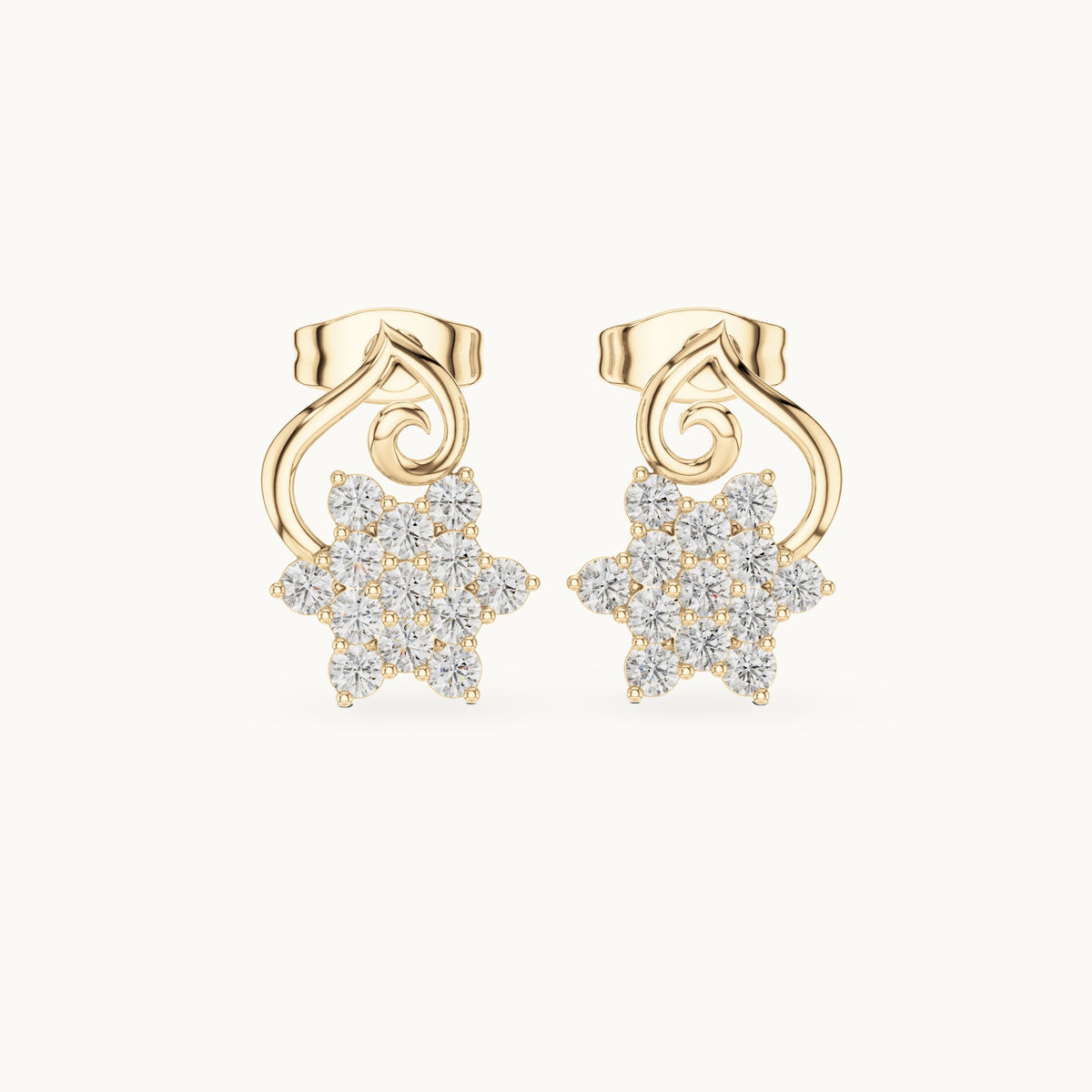 Round lab-grown diamond floral drop earrings in yellow gold, 0.65 CT TW, view 4