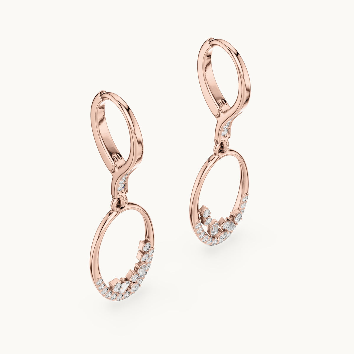 Round and baguette lab-grown diamond open oval drop earrings in rose gold, 0.277 CT TW, view 2