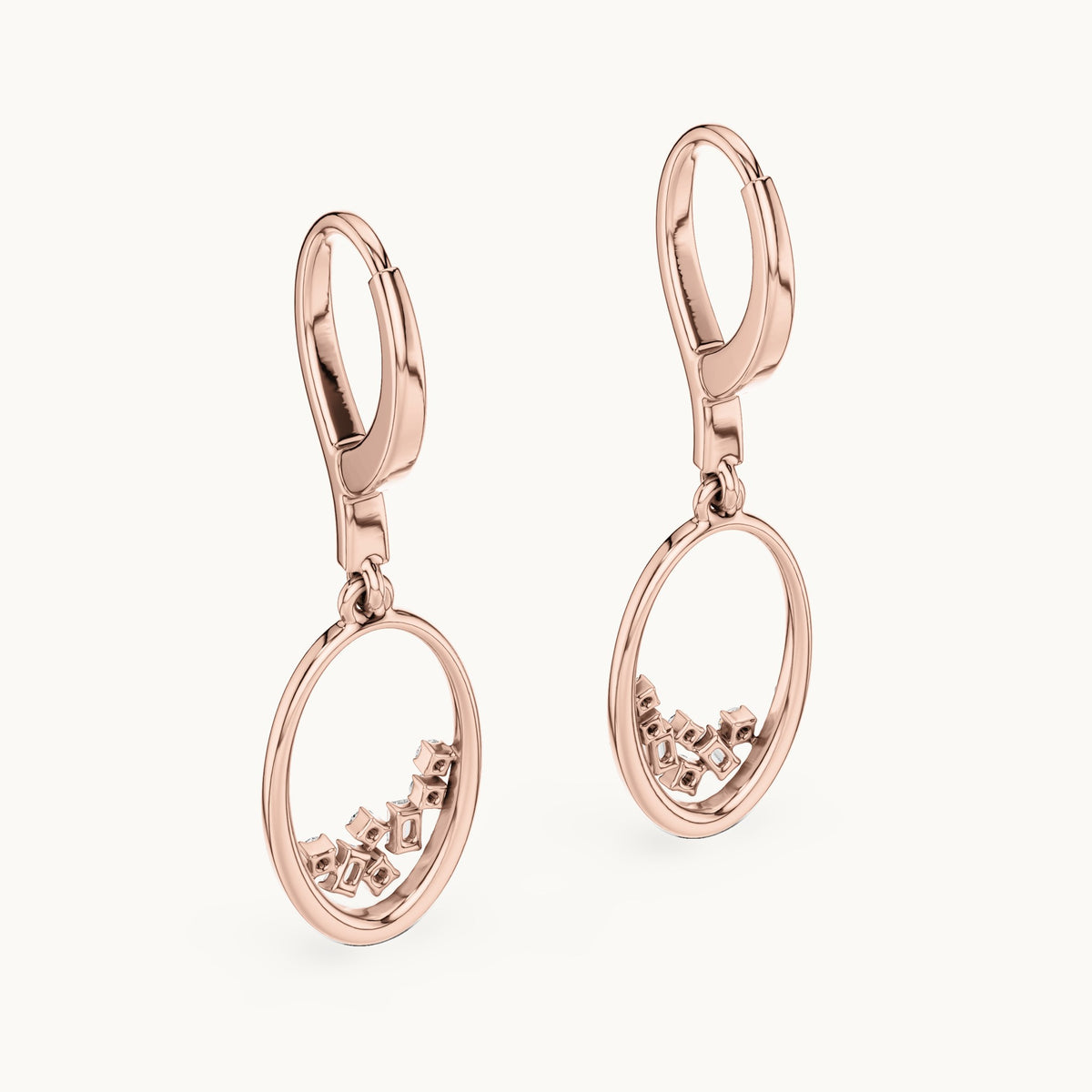 Round and baguette lab-grown diamond open oval drop earrings in rose gold, 0.277 CT TW, view 3