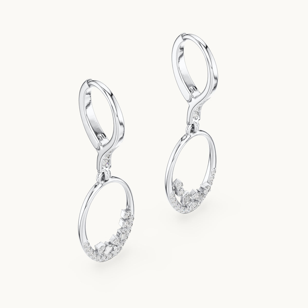 Round and baguette lab-grown diamond open oval drop earrings in white gold, 0.277 CT TW, view 2