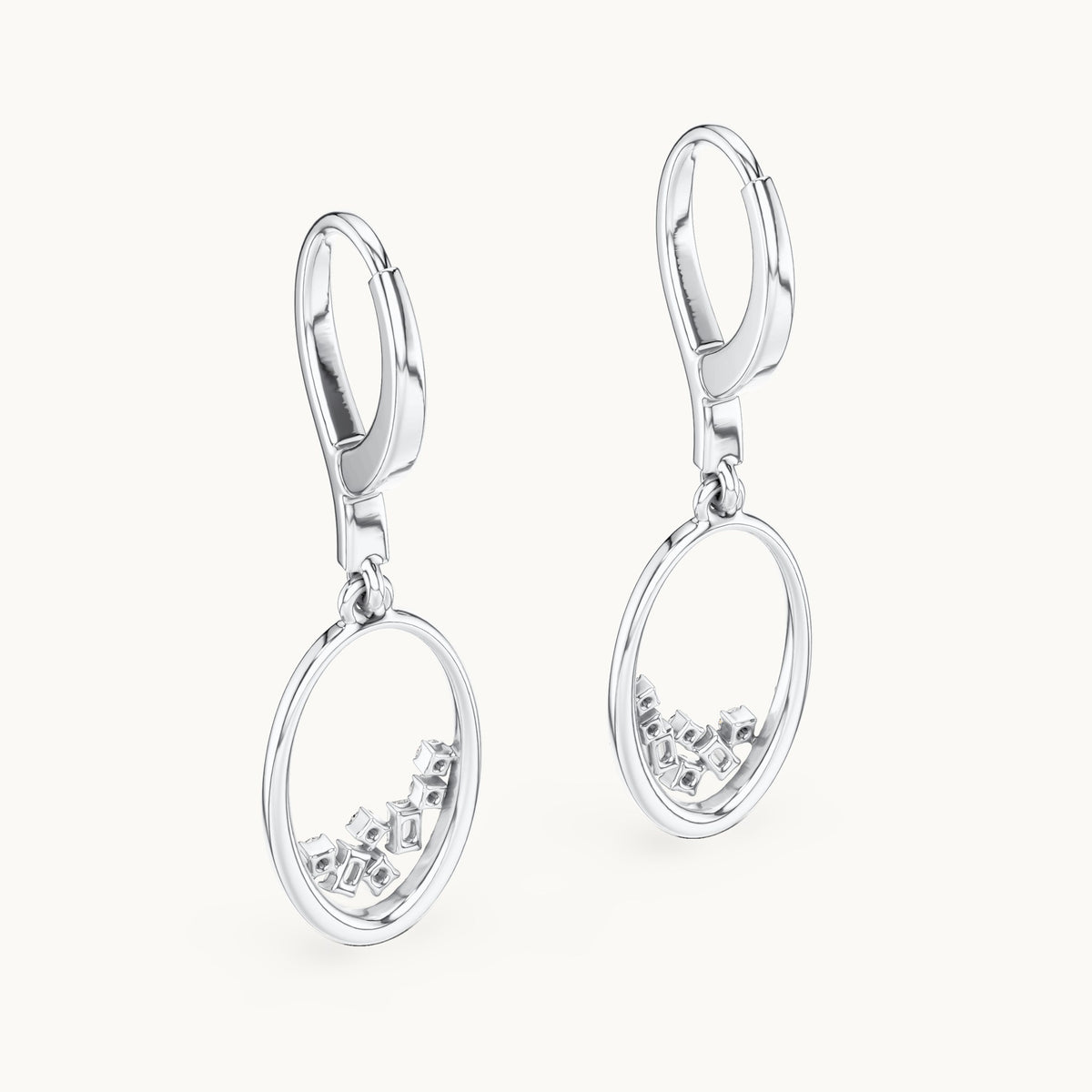 Round and baguette lab-grown diamond open oval drop earrings in white gold, 0.277 CT TW, view 3