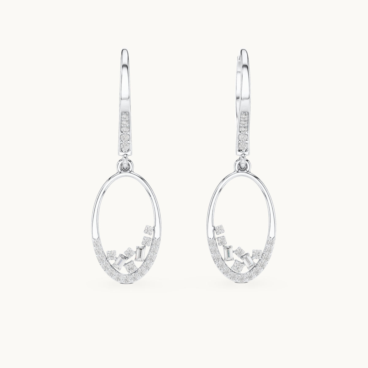 Round and baguette lab-grown diamond open oval drop earrings in white gold, 0.277 CT TW, view 4