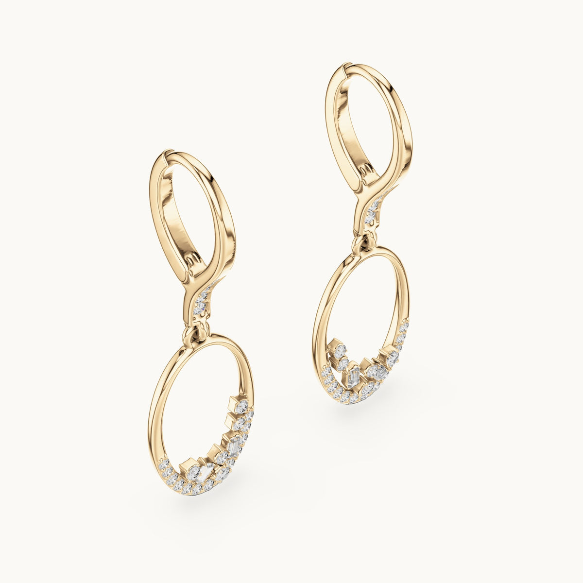 Round and baguette lab-grown diamond open oval drop earrings in yellow gold, 0.277 CT TW, view 2