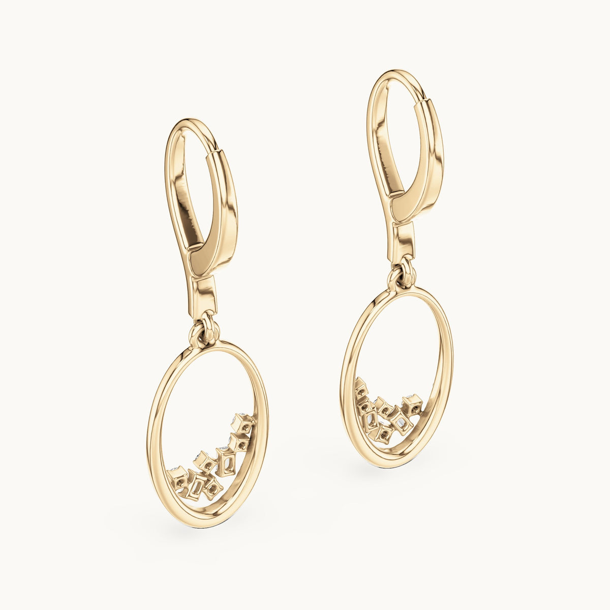 Round and baguette lab-grown diamond open oval drop earrings in yellow gold, 0.277 CT TW, view 3