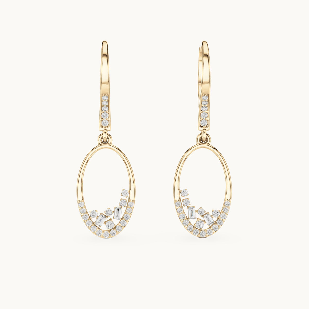 Round and baguette lab-grown diamond open oval drop earrings in yellow gold, 0.277 CT TW, view 4