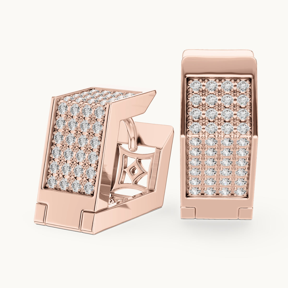 Round lab-grown diamond square grid huggie earrings in rose gold, 0.40 CT TW, view 1