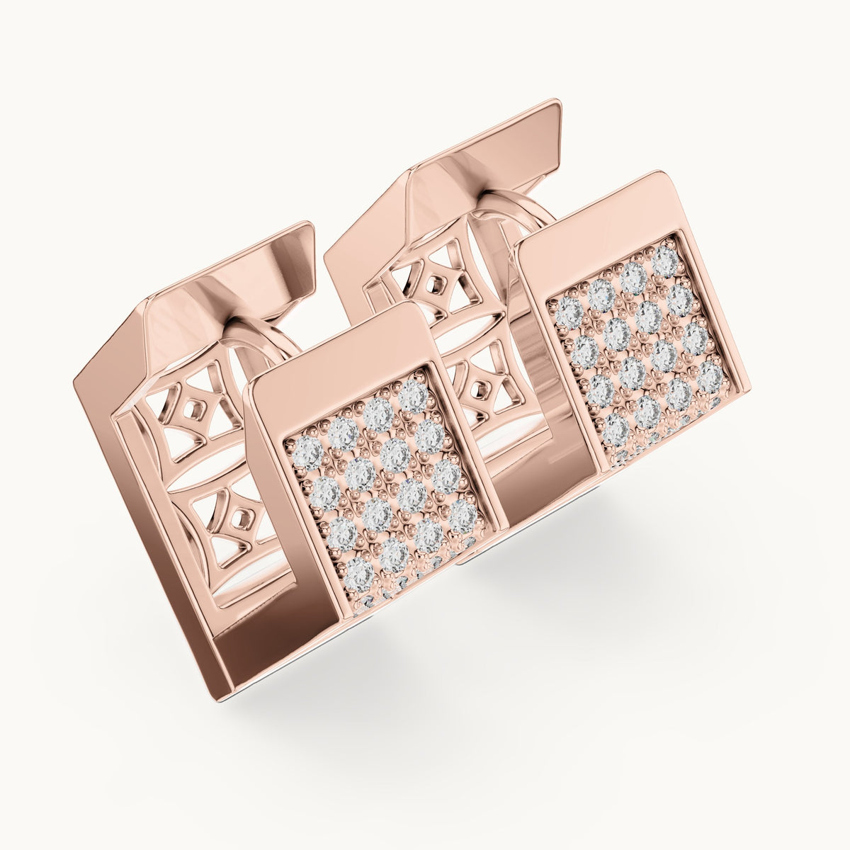 Round lab-grown diamond square grid huggie earrings in rose gold, 0.40 CT TW, view 2