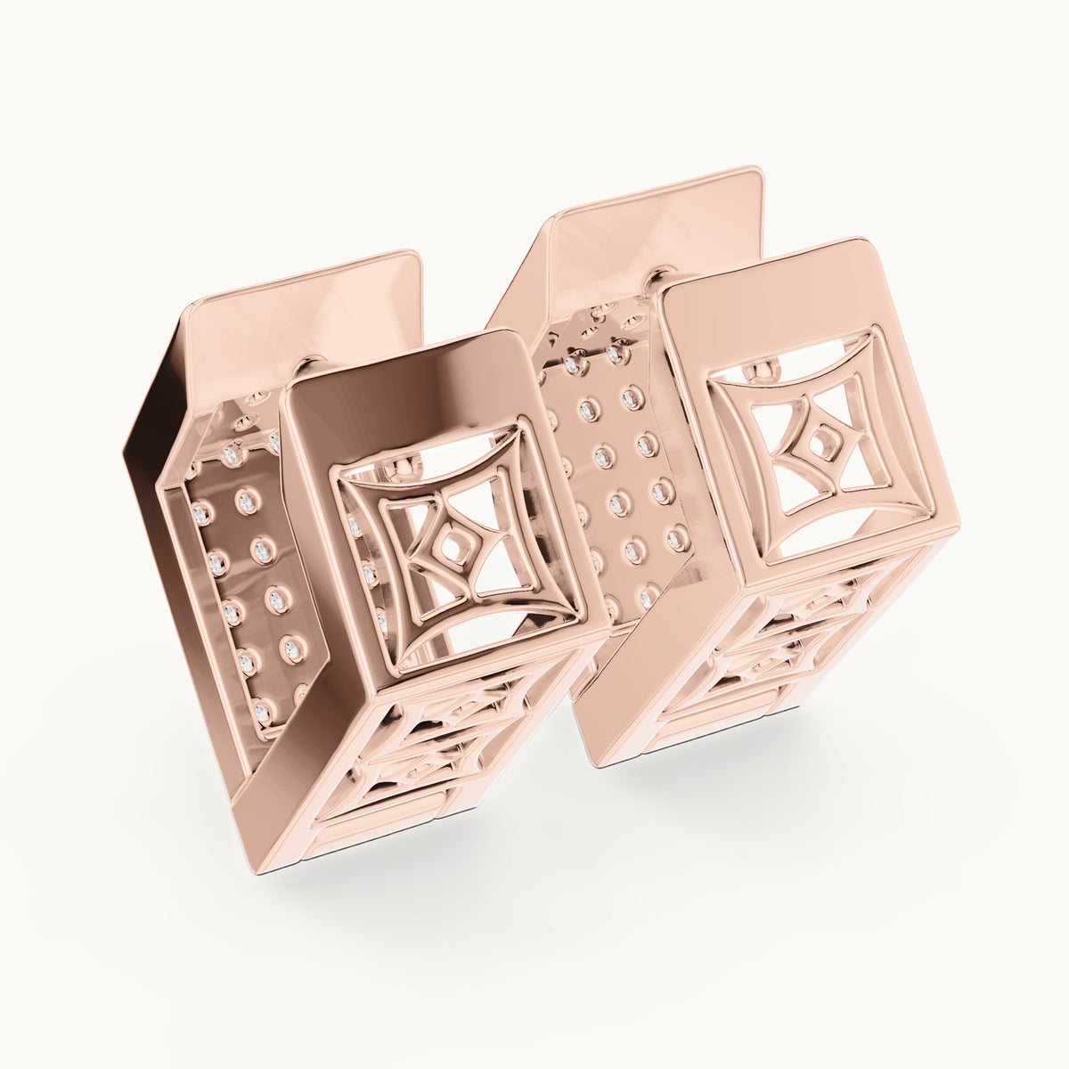 Round lab-grown diamond square grid huggie earrings in rose gold, 0.40 CT TW, view 3