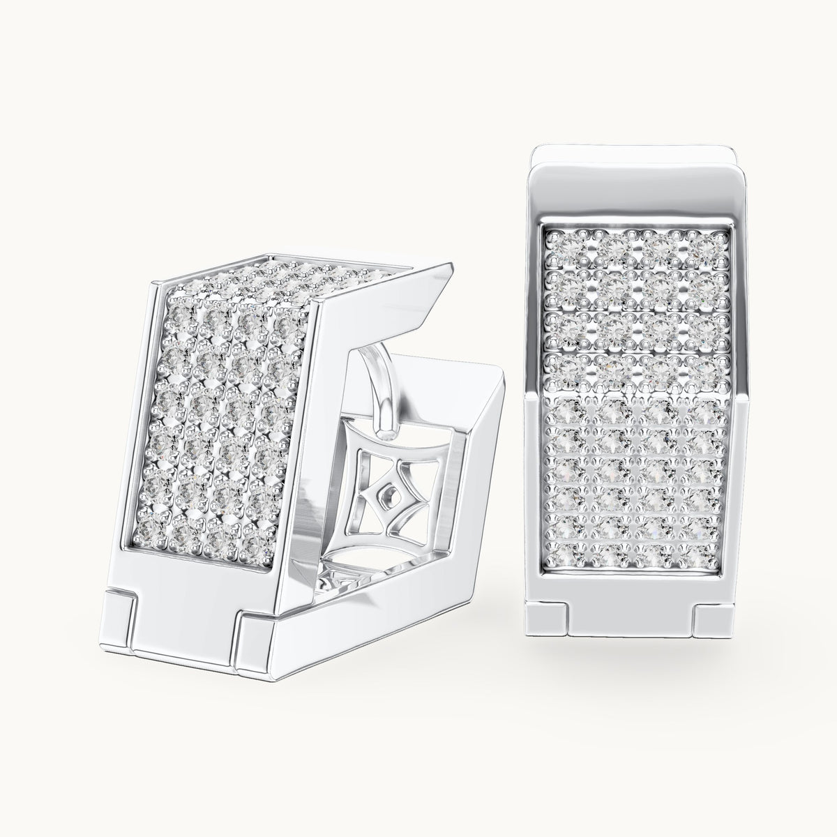 Round lab-grown diamond square grid huggie earrings in white gold, 0.40 CT TW, view 1
