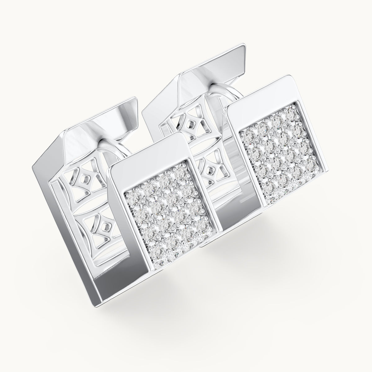 Round lab-grown diamond square grid huggie earrings in white gold, 0.40 CT TW, view 2