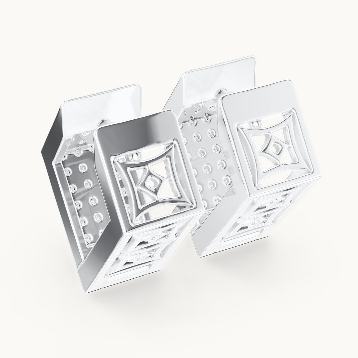 Round lab-grown diamond square grid huggie earrings in white gold, 0.40 CT TW, view 3