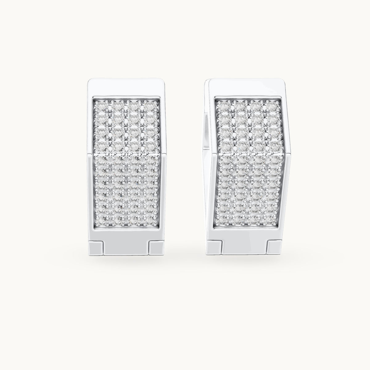 Round lab-grown diamond square grid huggie earrings in white gold, 0.40 CT TW, view 4