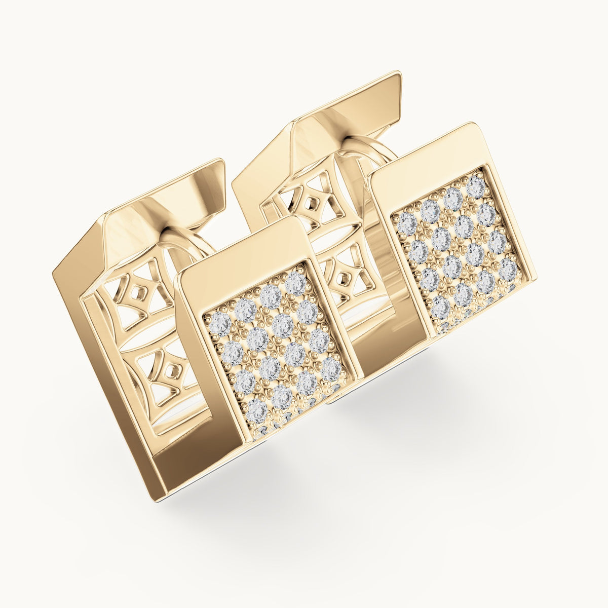 Round lab-grown diamond square grid huggie earrings in yellow gold, 0.40 CT TW, view 2
