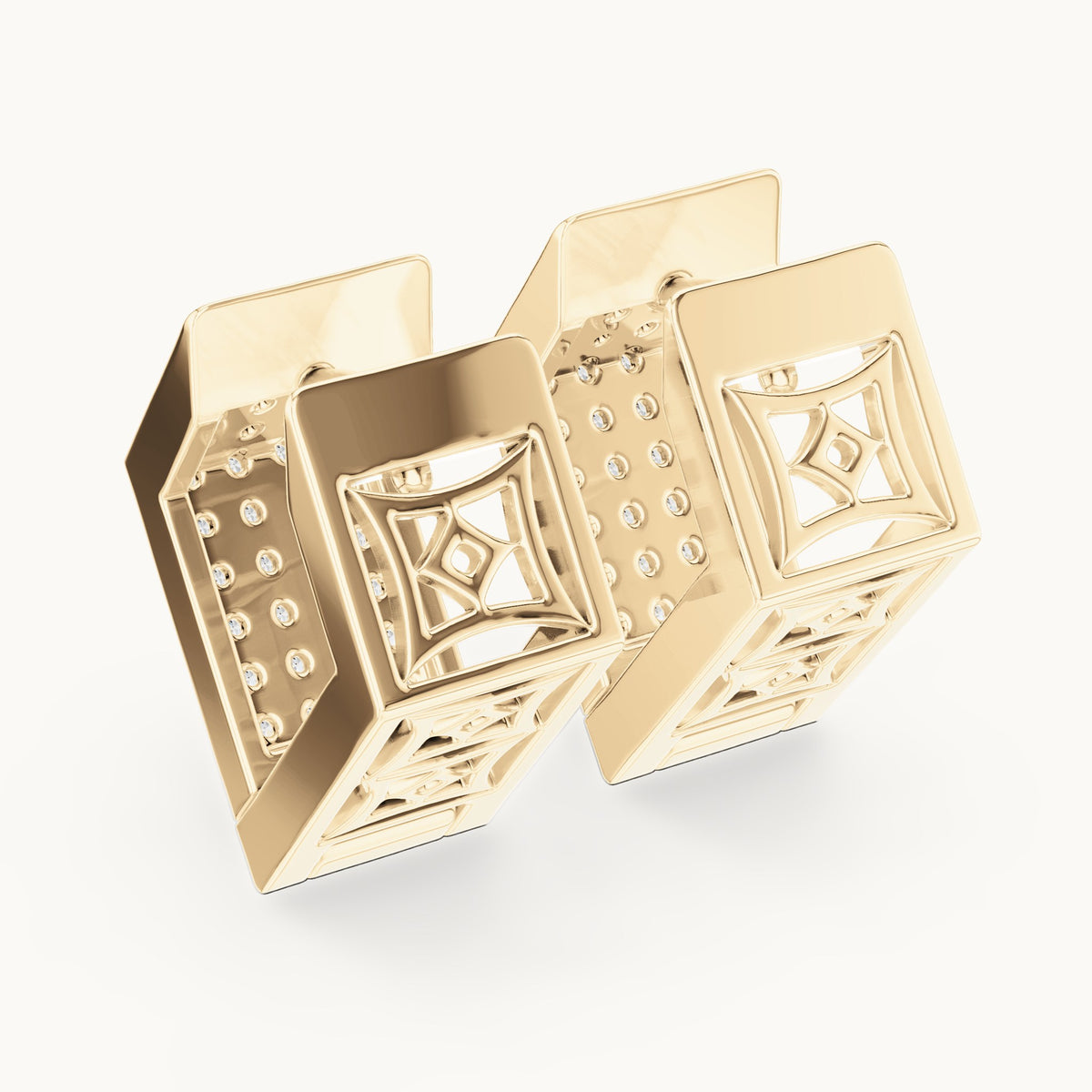 Round lab-grown diamond square grid huggie earrings in yellow gold, 0.40 CT TW, view 3