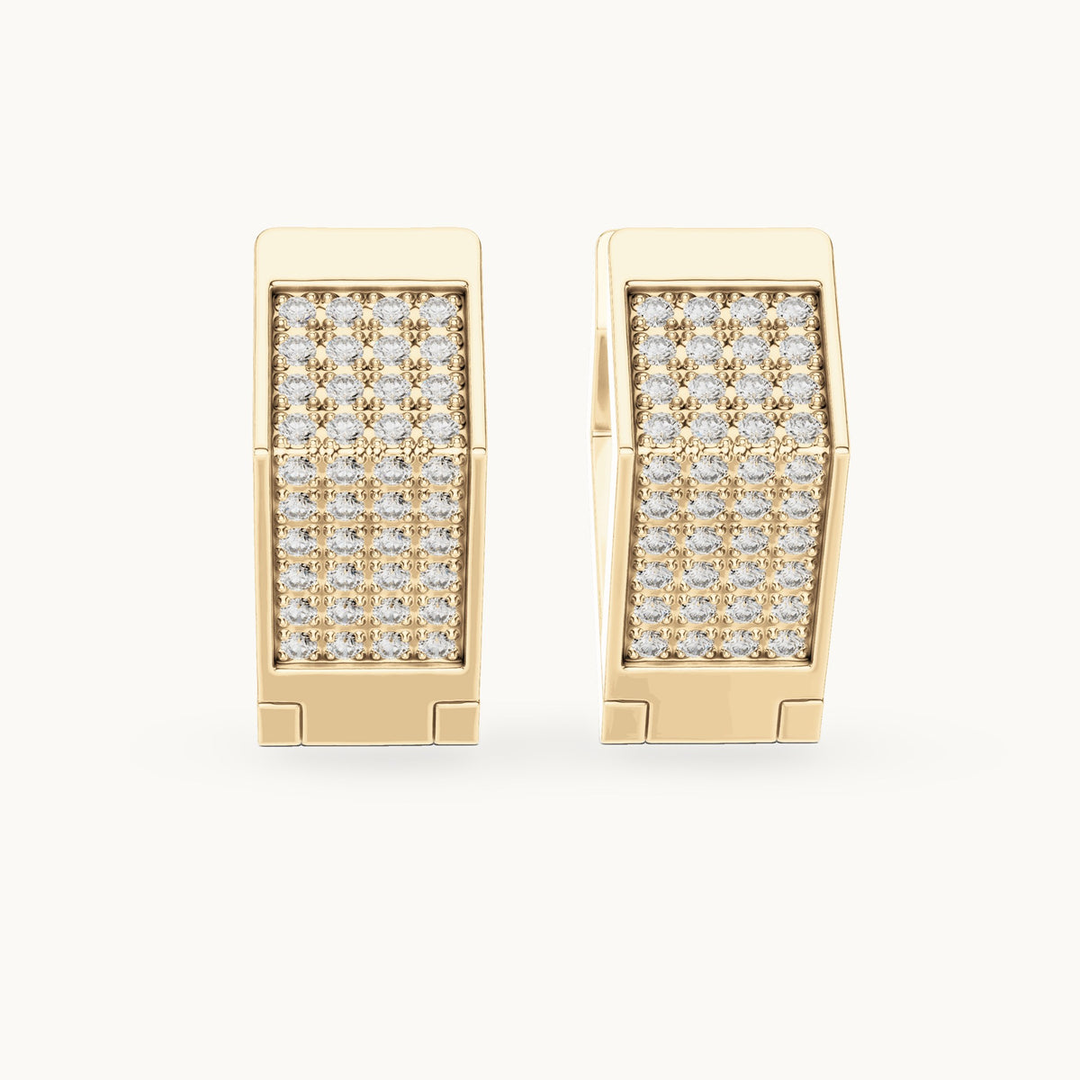 Round lab-grown diamond square grid huggie earrings in yellow gold, 0.40 CT TW, view 4