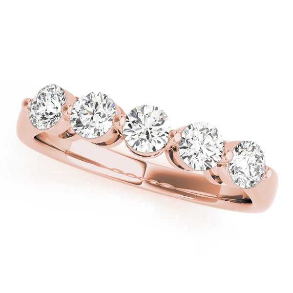 18K Rose Gold 5-Stone Diamond Wedding Band