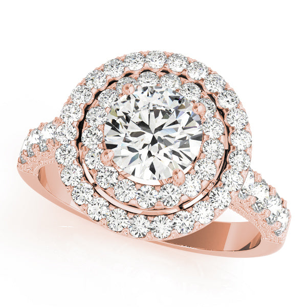 14K Rose Gold Diamond Halo Engagement Ring 2ctw