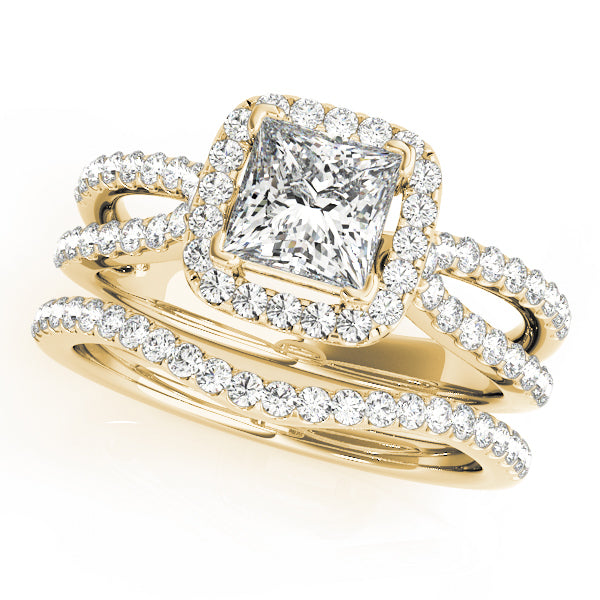 14K Yellow Gold Diamond Halo Engagement Ring