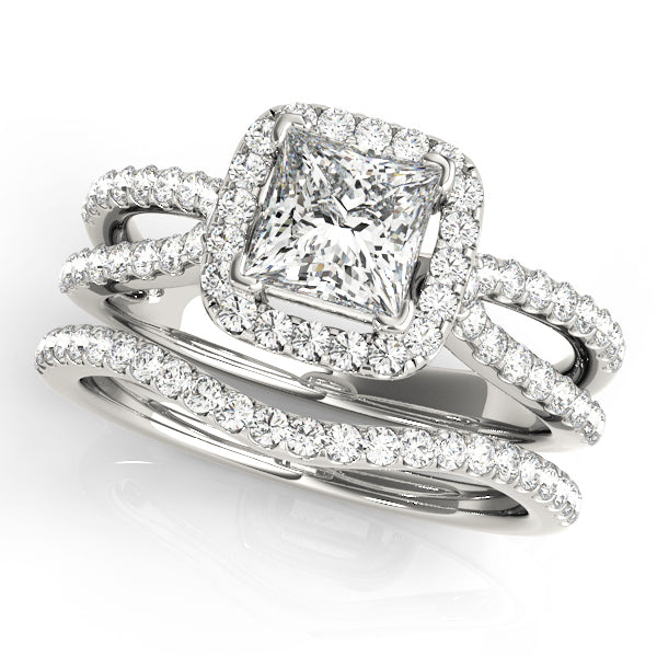 0.75 CT Square Diamond Halo Engagement Ring