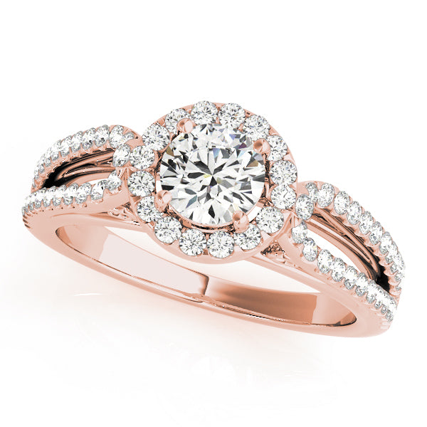 14K Rose Gold Round Diamond Halo Ring