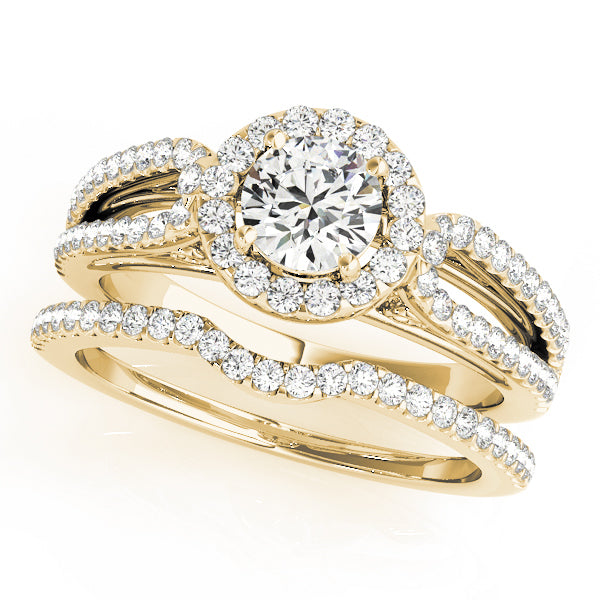 14K Yellow Gold Round Diamond Halo Engagement Ring