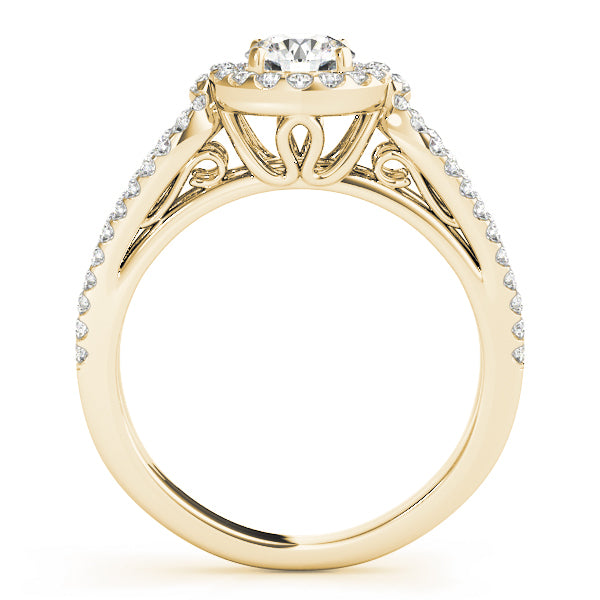 14K Yellow Gold Round Diamond Halo Engagement Ring