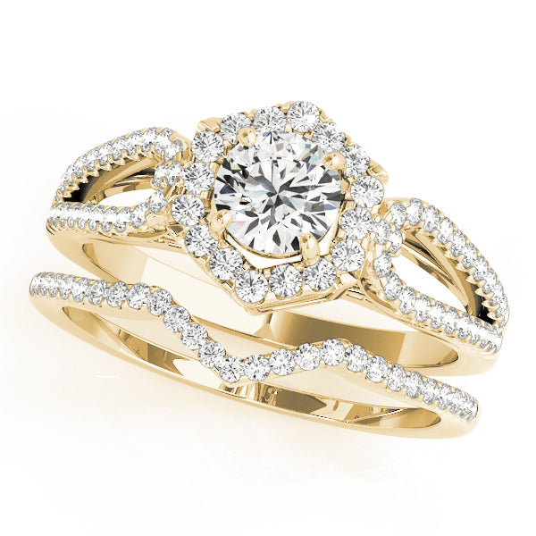 14K Yellow Gold Round Diamond Halo Engagement Ring