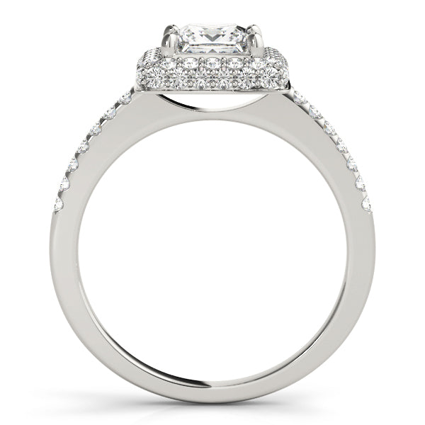14K Gold Princess Diamond Halo Ring