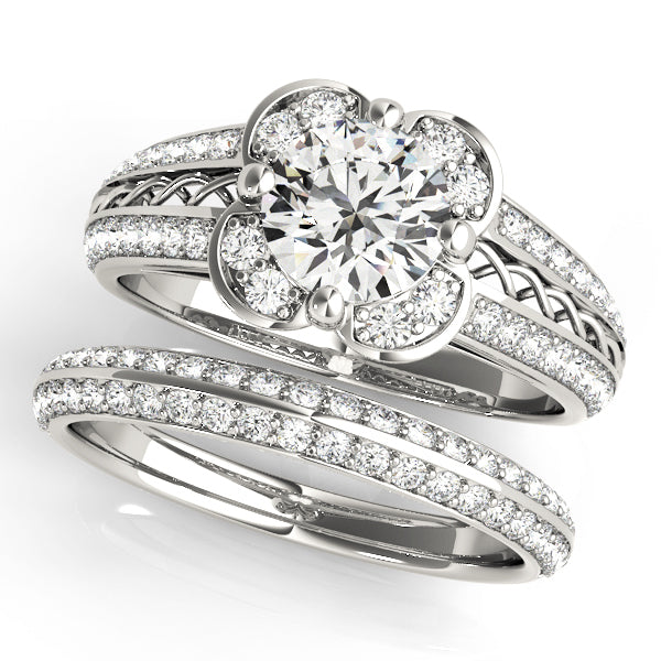 Diamond Halo Engagement Ring with Accent Stones
