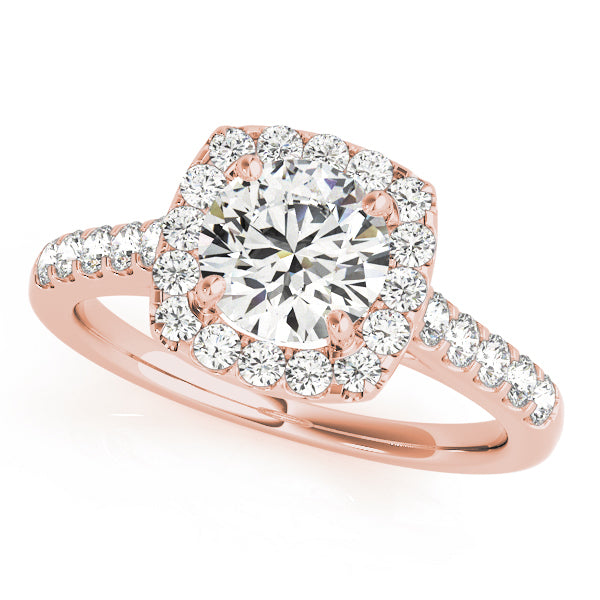18K Rose Gold Round Diamond Halo Engagement Ring